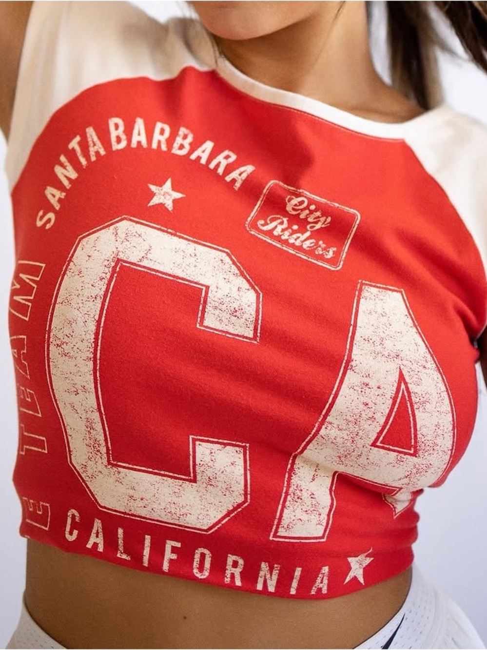 Anthropologie Red & White Santa Barbara 'CA' Graphic Tee